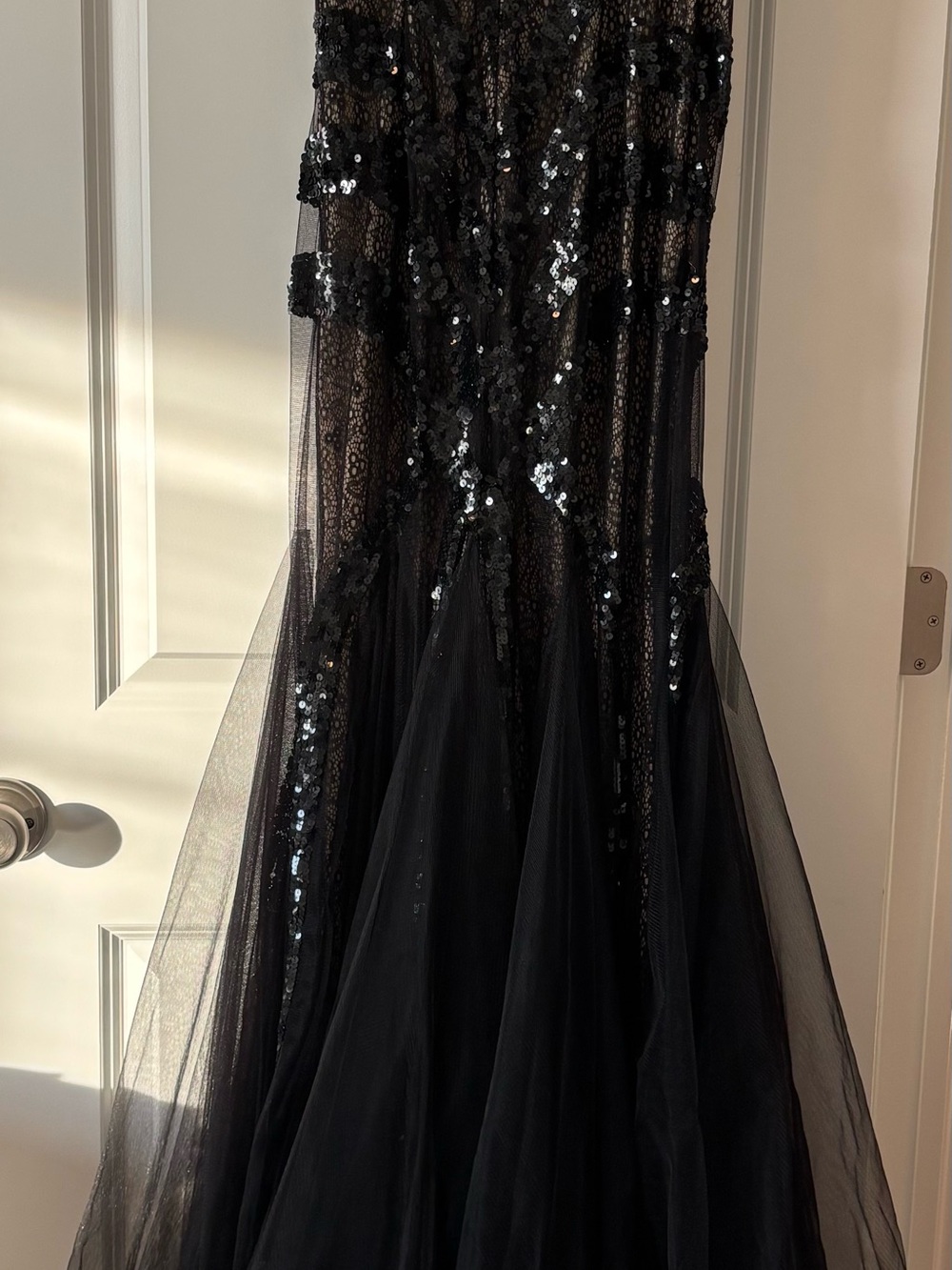Jovani Black Sequin Lace Tulle Maxi Gown